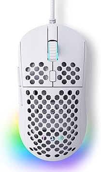 TMKB Falcon M1SE Ultralight Honeycomb Gaming Mouse, High-Precision 12800DPI Optical Sensor, 6 Programmable Buttons, Customizable RGB, Drag-Free Paracord, Ergonomic, Wired – Matte White